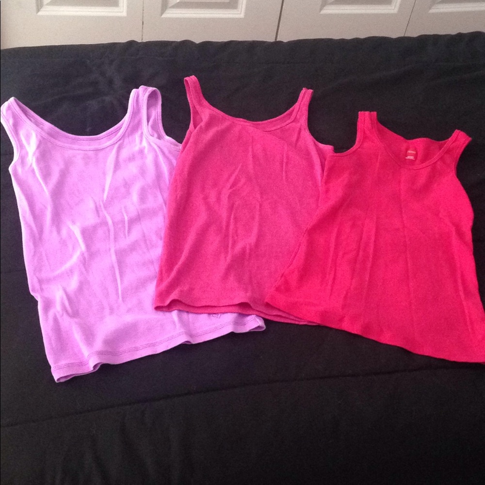 JUSTICE TANK TOPS SIZE 10/12, 1 PURPLE 2 PINK
